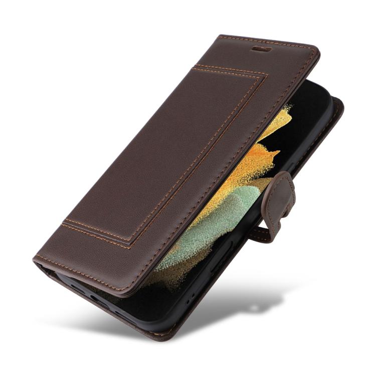 For Samsung Galaxy S21 Ultra 5G Stitched Magnetic Buckle Leather Phone Case