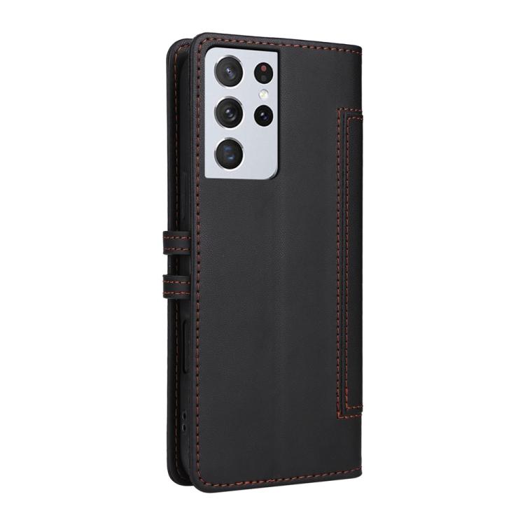 For Samsung Galaxy S21 Ultra 5G Stitched Magnetic Buckle Leather Phone Case