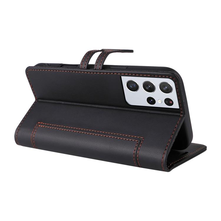 For Samsung Galaxy S21 Ultra 5G Stitched Magnetic Buckle Leather Phone Case