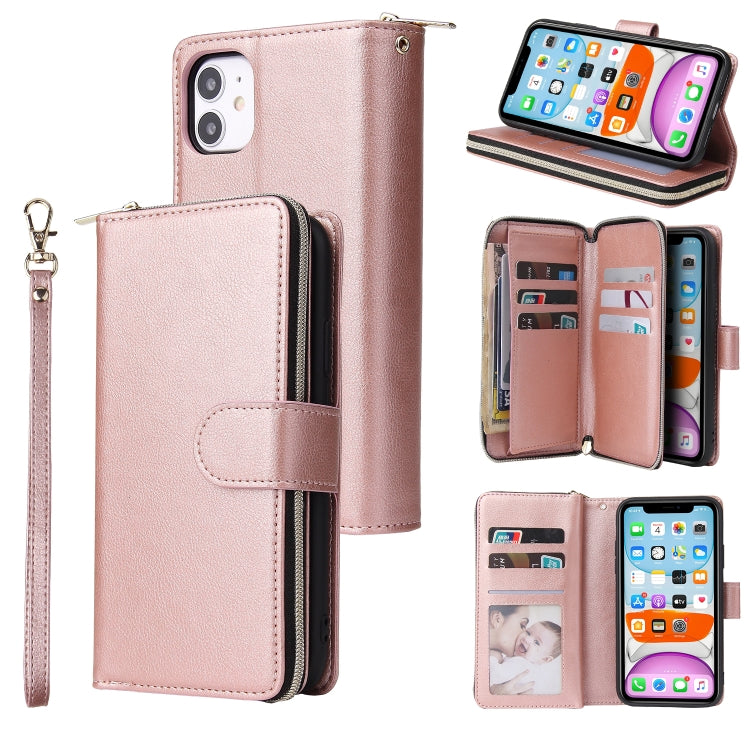 For iPhone 11 Zipper Wallet Bag Horizontal Flip PU Leather Case with Holder & 9 Card Slots & Wallet & Lanyard & Photo Frame