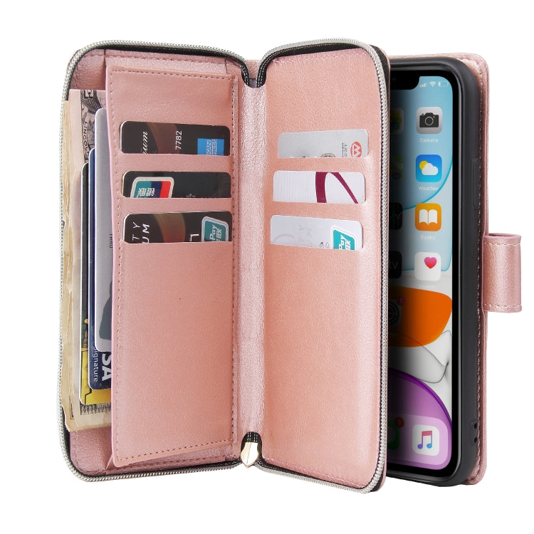 For iPhone 11 Zipper Wallet Bag Horizontal Flip PU Leather Case with Holder & 9 Card Slots & Wallet & Lanyard & Photo Frame