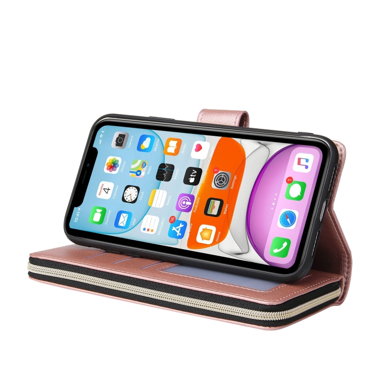 For iPhone 11 Zipper Wallet Bag Horizontal Flip PU Leather Case with Holder & 9 Card Slots & Wallet & Lanyard & Photo Frame