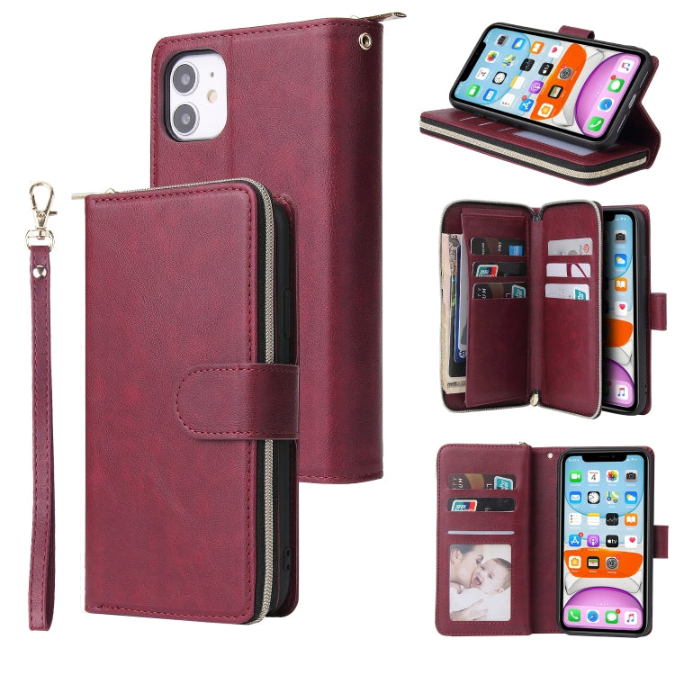 For iPhone 11 Zipper Wallet Bag Horizontal Flip PU Leather Case with Holder & 9 Card Slots & Wallet & Lanyard & Photo Frame