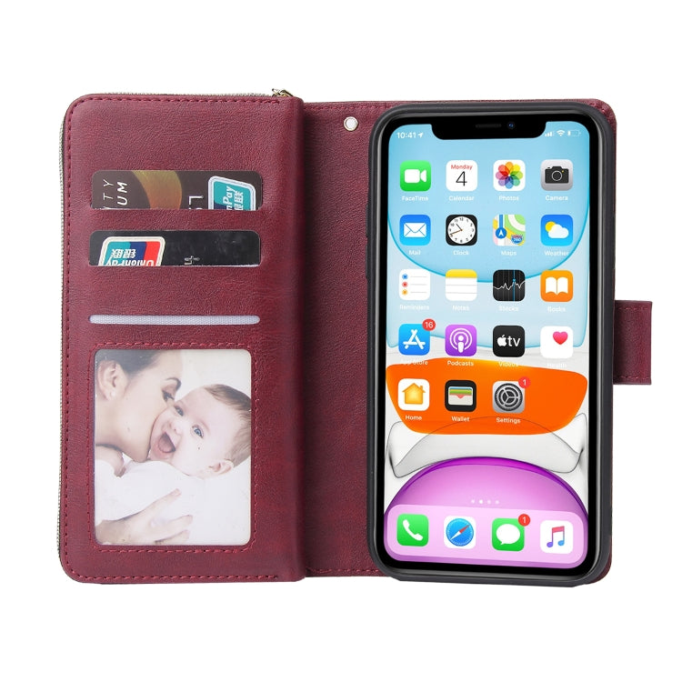 For iPhone 11 Zipper Wallet Bag Horizontal Flip PU Leather Case with Holder & 9 Card Slots & Wallet & Lanyard & Photo Frame