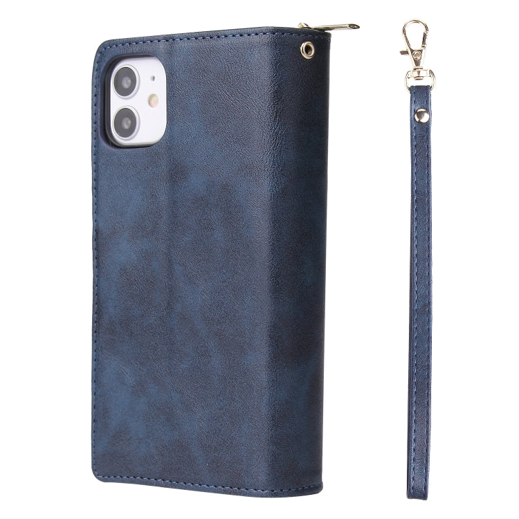 For iPhone 11 Zipper Wallet Bag Horizontal Flip PU Leather Case with Holder & 9 Card Slots & Wallet & Lanyard & Photo Frame