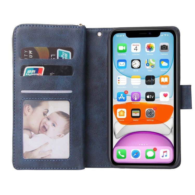 For iPhone 11 Zipper Wallet Bag Horizontal Flip PU Leather Case with Holder & 9 Card Slots & Wallet & Lanyard & Photo Frame