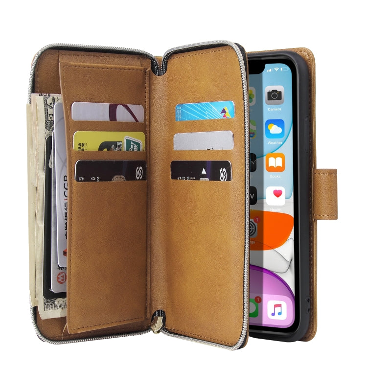 For iPhone 11 Zipper Wallet Bag Horizontal Flip PU Leather Case with Holder & 9 Card Slots & Wallet & Lanyard & Photo Frame