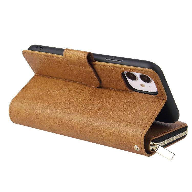 For iPhone 11 Zipper Wallet Bag Horizontal Flip PU Leather Case with Holder & 9 Card Slots & Wallet & Lanyard & Photo Frame
