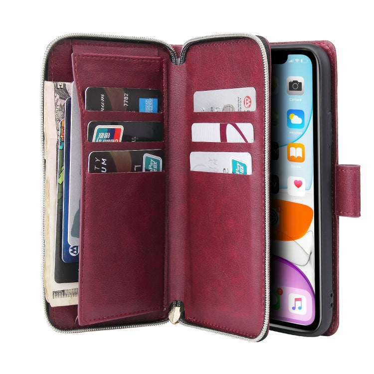 For iPhone 11 Pro Zipper Wallet Bag Horizontal Flip PU Leather Case with Holder & 9 Card Slots & Wallet & Lanyard & Photo Frame