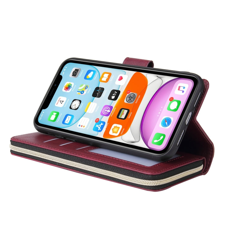 For iPhone 11 Pro Zipper Wallet Bag Horizontal Flip PU Leather Case with Holder & 9 Card Slots & Wallet & Lanyard & Photo Frame