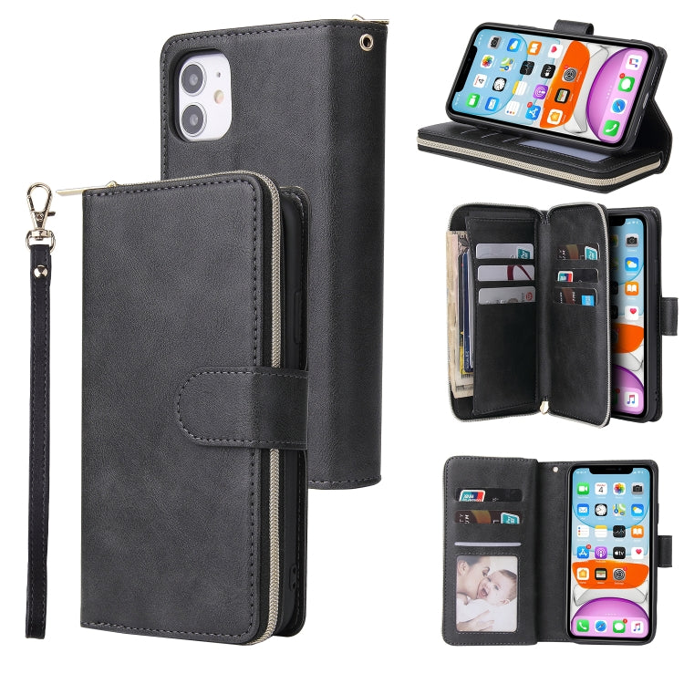 For iPhone 11 Pro Zipper Wallet Bag Horizontal Flip PU Leather Case with Holder & 9 Card Slots & Wallet & Lanyard & Photo Frame