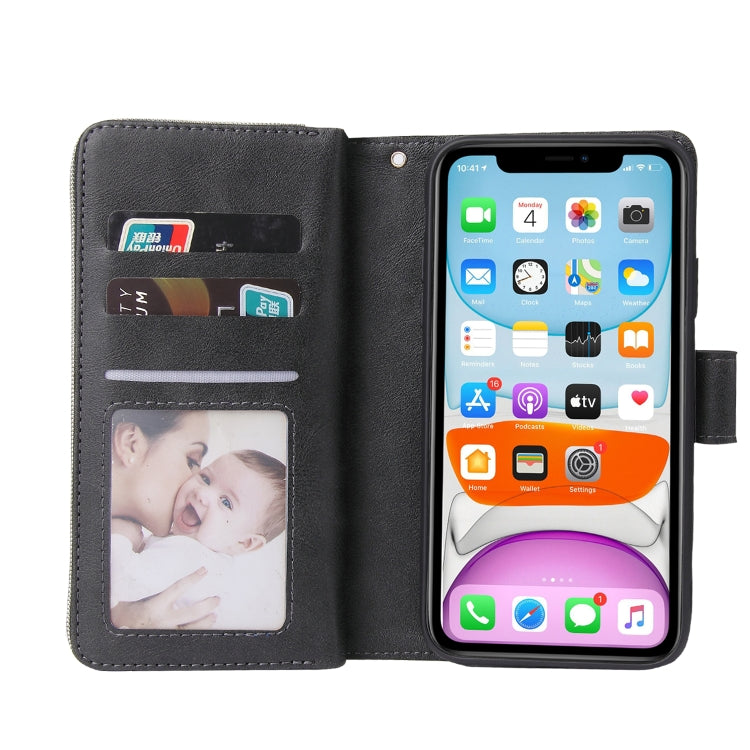 For iPhone 11 Pro Zipper Wallet Bag Horizontal Flip PU Leather Case with Holder & 9 Card Slots & Wallet & Lanyard & Photo Frame