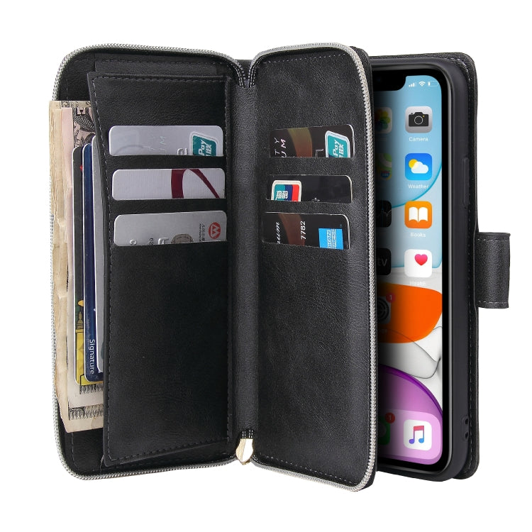 For iPhone 11 Pro Zipper Wallet Bag Horizontal Flip PU Leather Case with Holder & 9 Card Slots & Wallet & Lanyard & Photo Frame