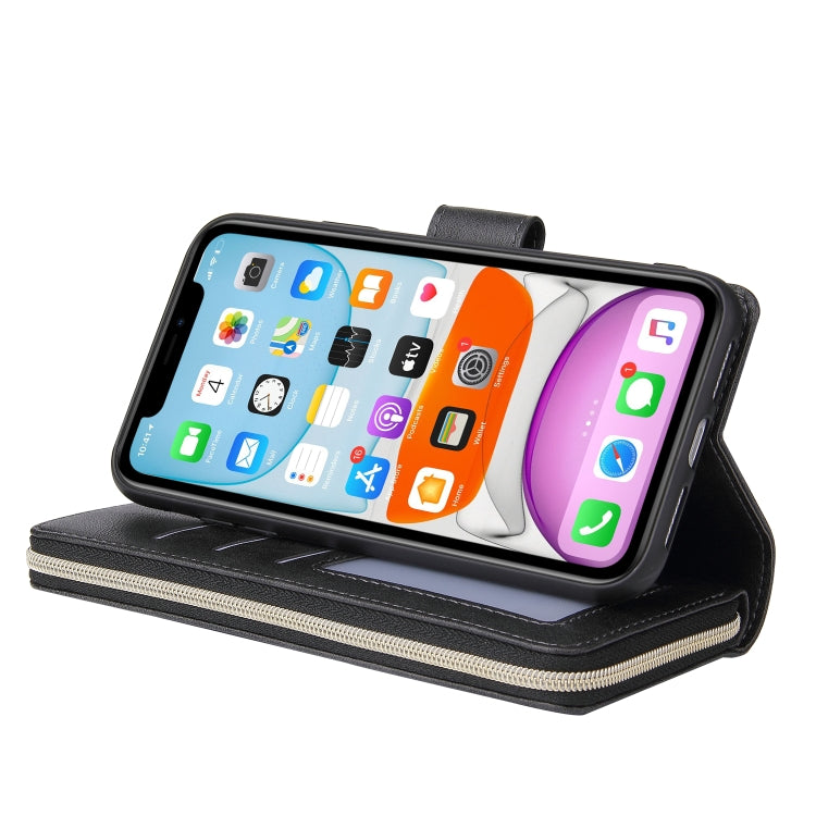 For iPhone 11 Pro Zipper Wallet Bag Horizontal Flip PU Leather Case with Holder & 9 Card Slots & Wallet & Lanyard & Photo Frame