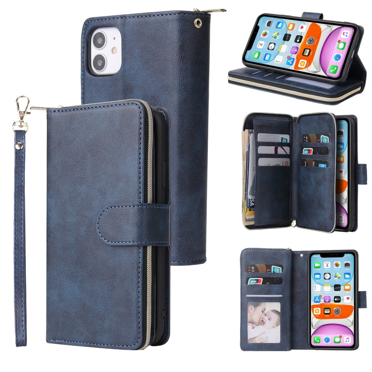 For iPhone 11 Pro Zipper Wallet Bag Horizontal Flip PU Leather Case with Holder & 9 Card Slots & Wallet & Lanyard & Photo Frame