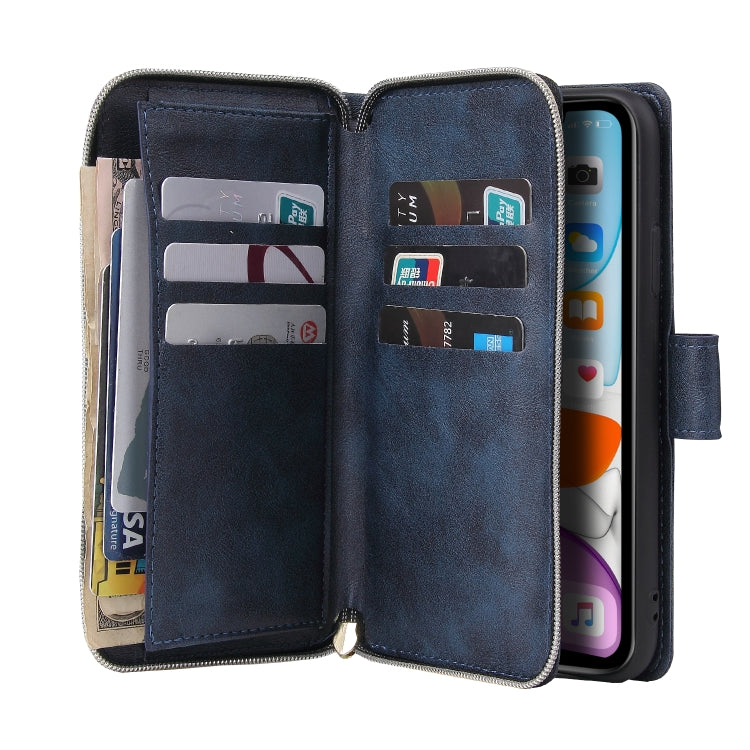 For iPhone 11 Pro Zipper Wallet Bag Horizontal Flip PU Leather Case with Holder & 9 Card Slots & Wallet & Lanyard & Photo Frame