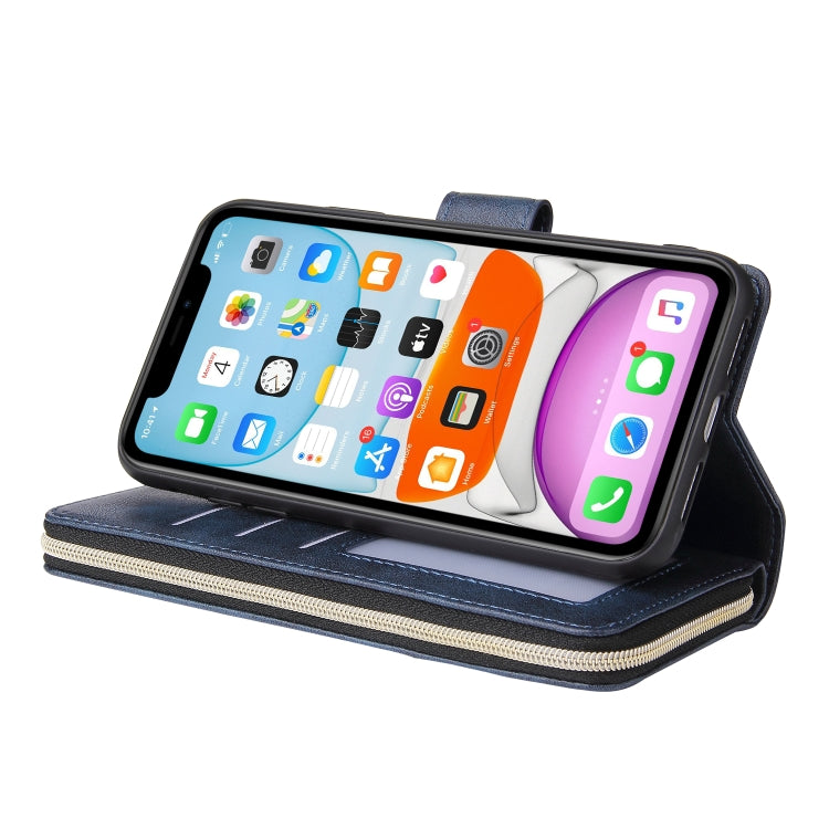 For iPhone 11 Pro Zipper Wallet Bag Horizontal Flip PU Leather Case with Holder & 9 Card Slots & Wallet & Lanyard & Photo Frame