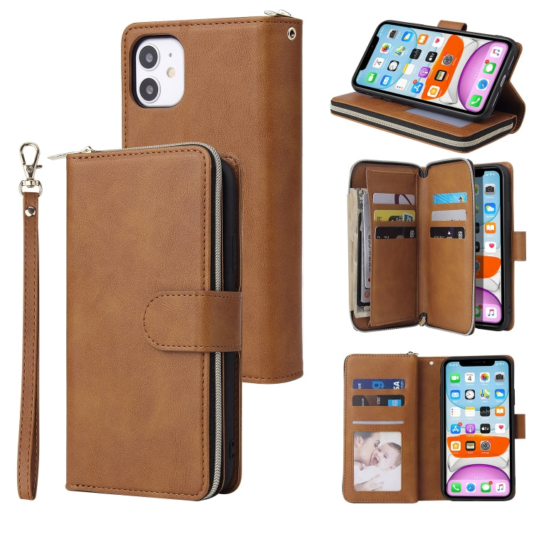 For iPhone 11 Pro Zipper Wallet Bag Horizontal Flip PU Leather Case with Holder & 9 Card Slots & Wallet & Lanyard & Photo Frame