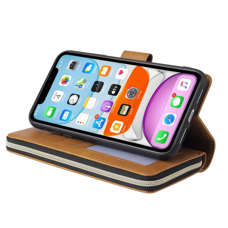 For iPhone 11 Pro Zipper Wallet Bag Horizontal Flip PU Leather Case with Holder & 9 Card Slots & Wallet & Lanyard & Photo Frame