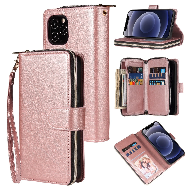 For iPhone 12 mini Zipper Wallet Bag Horizontal Flip PU Leather Case with Holder & 9 Card Slots & Wallet & Lanyard & Photo Frame