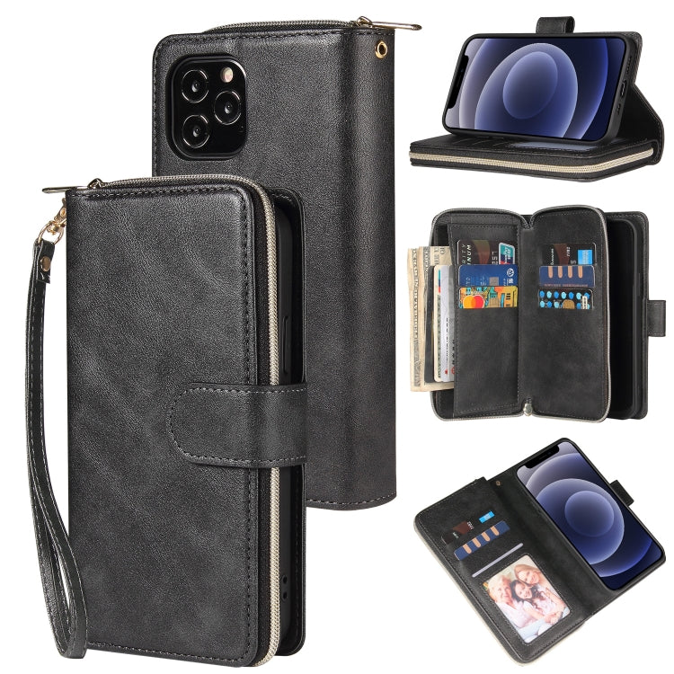 For iPhone 12 mini Zipper Wallet Bag Horizontal Flip PU Leather Case with Holder & 9 Card Slots & Wallet & Lanyard & Photo Frame