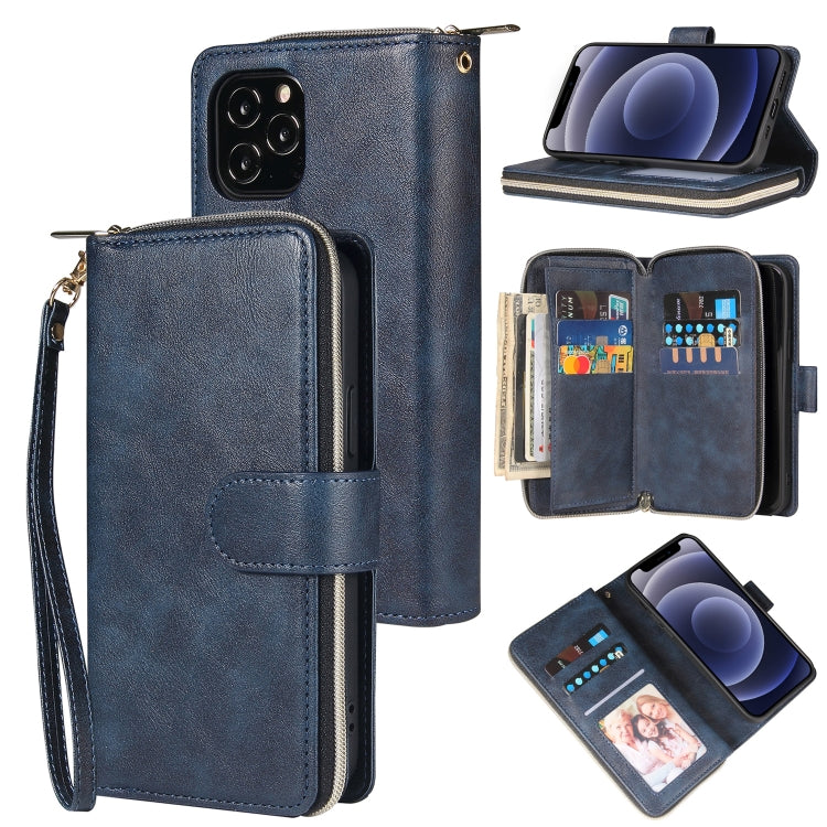 For iPhone 12 mini Zipper Wallet Bag Horizontal Flip PU Leather Case with Holder & 9 Card Slots & Wallet & Lanyard & Photo Frame