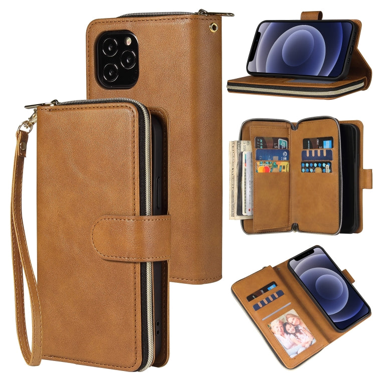 For iPhone 12 mini Zipper Wallet Bag Horizontal Flip PU Leather Case with Holder & 9 Card Slots & Wallet & Lanyard & Photo Frame