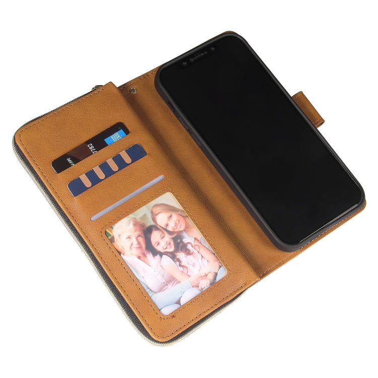 For iPhone 12 mini Zipper Wallet Bag Horizontal Flip PU Leather Case with Holder & 9 Card Slots & Wallet & Lanyard & Photo Frame