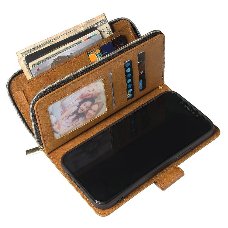 For iPhone 12 mini Zipper Wallet Bag Horizontal Flip PU Leather Case with Holder & 9 Card Slots & Wallet & Lanyard & Photo Frame