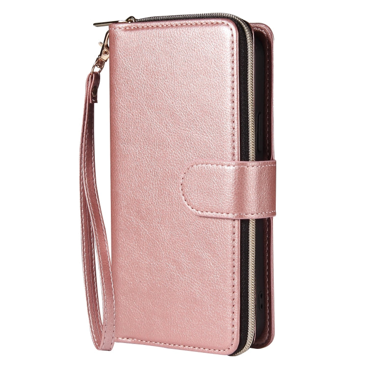For iPhone 12 / 12 Pro Zipper Wallet Bag Horizontal Flip PU Leather Case with Holder & 9 Card Slots & Wallet & Lanyard & Photo Frame