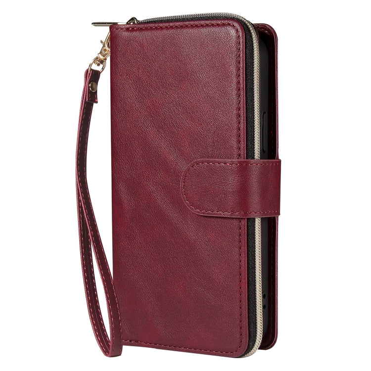 For iPhone 12 / 12 Pro Zipper Wallet Bag Horizontal Flip PU Leather Case with Holder & 9 Card Slots & Wallet & Lanyard & Photo Frame