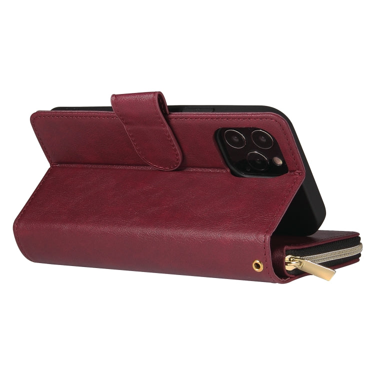 For iPhone 12 / 12 Pro Zipper Wallet Bag Horizontal Flip PU Leather Case with Holder & 9 Card Slots & Wallet & Lanyard & Photo Frame
