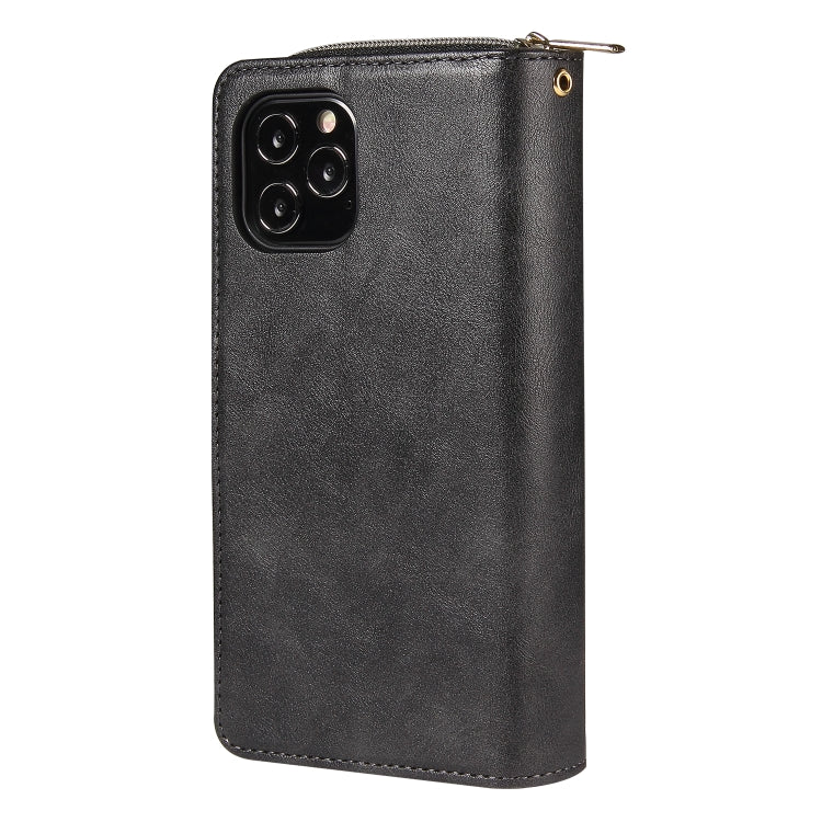 For iPhone 12 / 12 Pro Zipper Wallet Bag Horizontal Flip PU Leather Case with Holder & 9 Card Slots & Wallet & Lanyard & Photo Frame