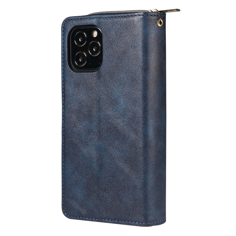 For iPhone 12 / 12 Pro Zipper Wallet Bag Horizontal Flip PU Leather Case with Holder & 9 Card Slots & Wallet & Lanyard & Photo Frame