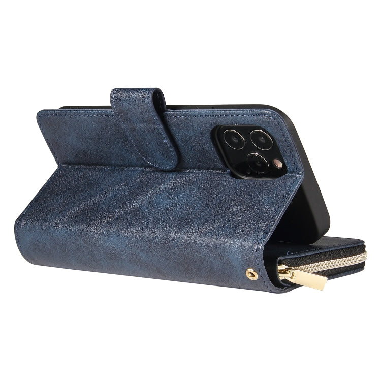 For iPhone 12 / 12 Pro Zipper Wallet Bag Horizontal Flip PU Leather Case with Holder & 9 Card Slots & Wallet & Lanyard & Photo Frame