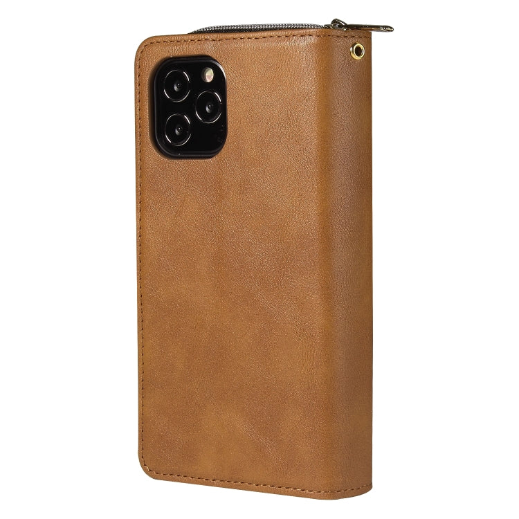 For iPhone 12 / 12 Pro Zipper Wallet Bag Horizontal Flip PU Leather Case with Holder & 9 Card Slots & Wallet & Lanyard & Photo Frame