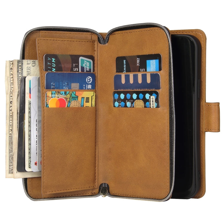 For iPhone 12 / 12 Pro Zipper Wallet Bag Horizontal Flip PU Leather Case with Holder & 9 Card Slots & Wallet & Lanyard & Photo Frame