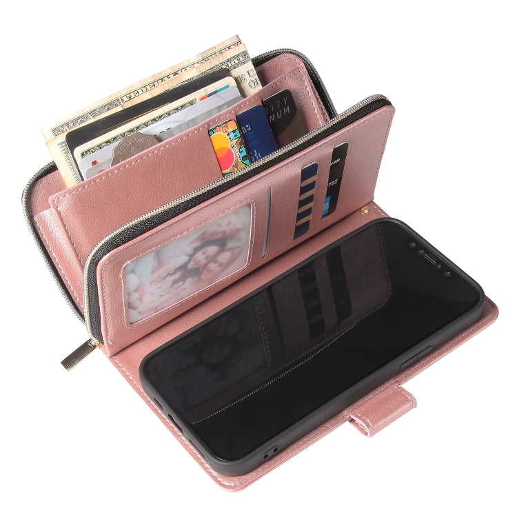 For iPhone 12 Pro Max Zipper Wallet Bag Horizontal Flip PU Leather Case with Holder & 9 Card Slots & Wallet & Lanyard & Photo Frame