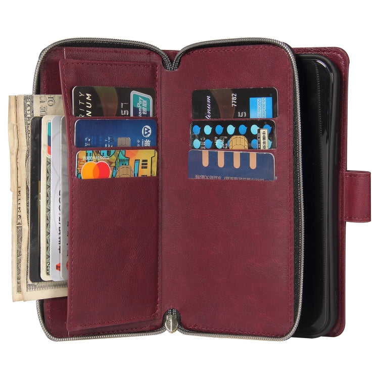 For iPhone 12 Pro Max Zipper Wallet Bag Horizontal Flip PU Leather Case with Holder & 9 Card Slots & Wallet & Lanyard & Photo Frame