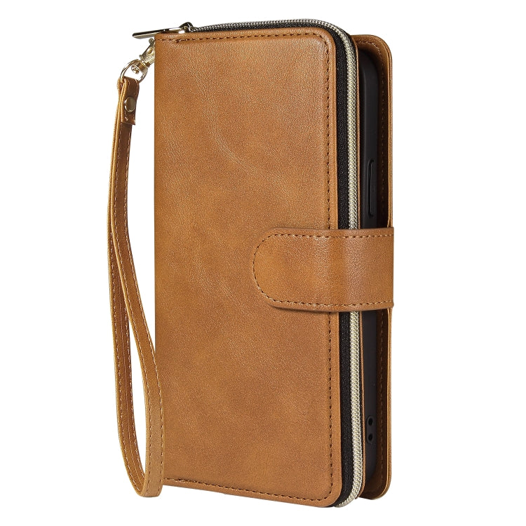 For iPhone 12 Pro Max Zipper Wallet Bag Horizontal Flip PU Leather Case with Holder & 9 Card Slots & Wallet & Lanyard & Photo Frame