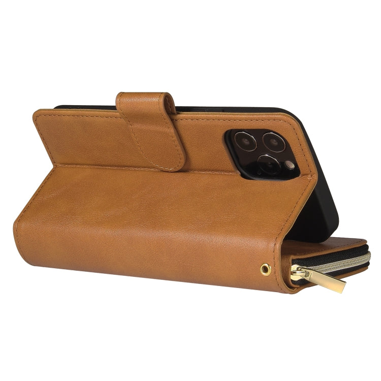 For iPhone 12 Pro Max Zipper Wallet Bag Horizontal Flip PU Leather Case with Holder & 9 Card Slots & Wallet & Lanyard & Photo Frame