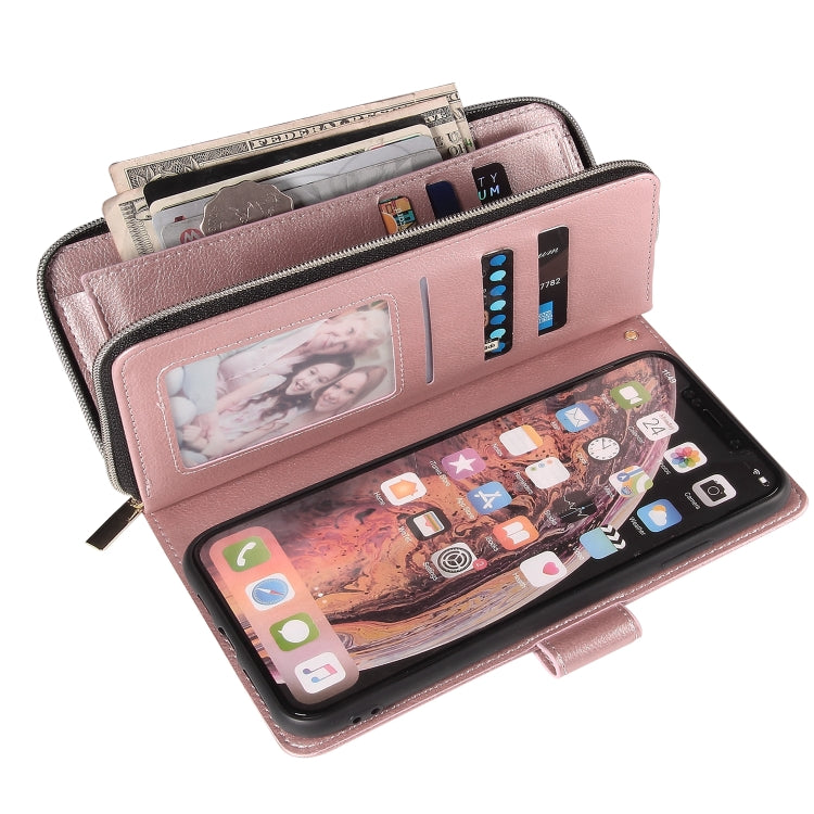 For iPhone X / XS Zipper Wallet Bag Horizontal Flip PU Leather Case with Holder & 9 Card Slots & Wallet & Lanyard & Photo Frame
