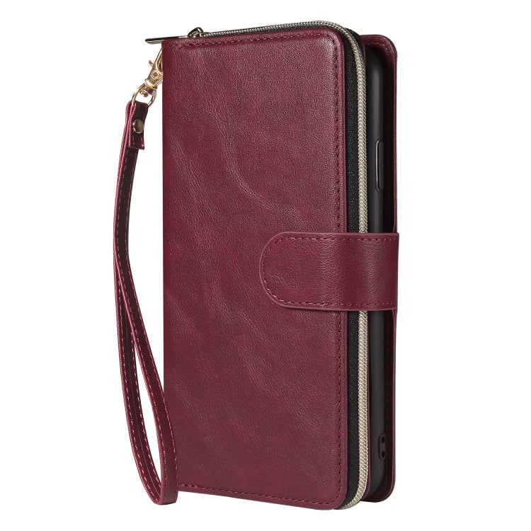 For iPhone X / XS Zipper Wallet Bag Horizontal Flip PU Leather Case with Holder & 9 Card Slots & Wallet & Lanyard & Photo Frame