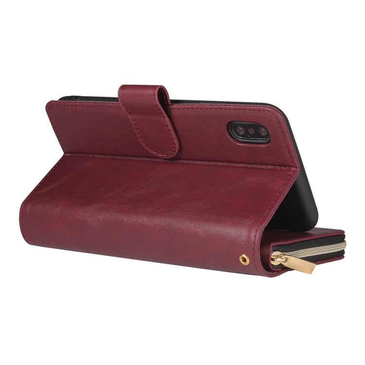For iPhone X / XS Zipper Wallet Bag Horizontal Flip PU Leather Case with Holder & 9 Card Slots & Wallet & Lanyard & Photo Frame