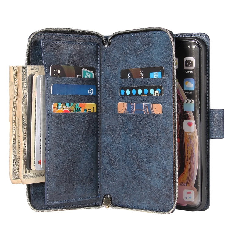 For iPhone X / XS Zipper Wallet Bag Horizontal Flip PU Leather Case with Holder & 9 Card Slots & Wallet & Lanyard & Photo Frame