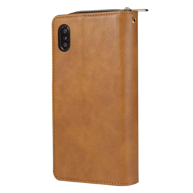 For iPhone X / XS Zipper Wallet Bag Horizontal Flip PU Leather Case with Holder & 9 Card Slots & Wallet & Lanyard & Photo Frame