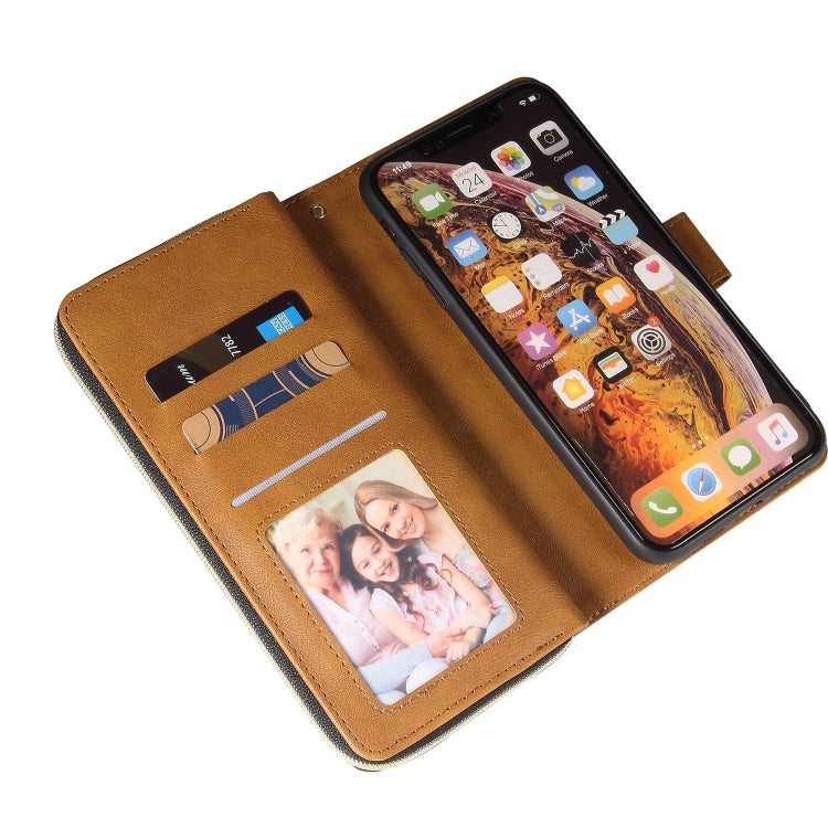 For iPhone X / XS Zipper Wallet Bag Horizontal Flip PU Leather Case with Holder & 9 Card Slots & Wallet & Lanyard & Photo Frame