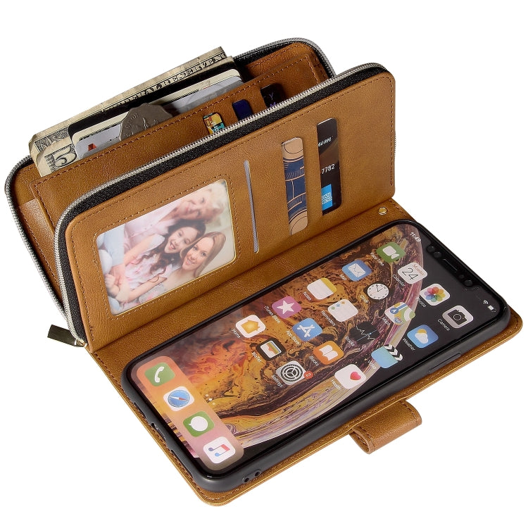 For iPhone X / XS Zipper Wallet Bag Horizontal Flip PU Leather Case with Holder & 9 Card Slots & Wallet & Lanyard & Photo Frame