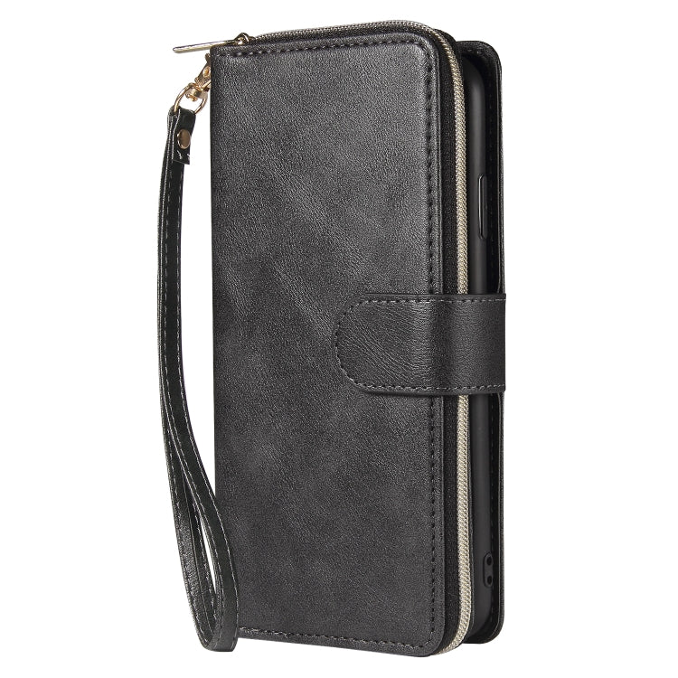 For iPhone XR Zipper Wallet Bag Horizontal Flip PU Leather Case with Holder & 9 Card Slots & Wallet & Lanyard & Photo Frame