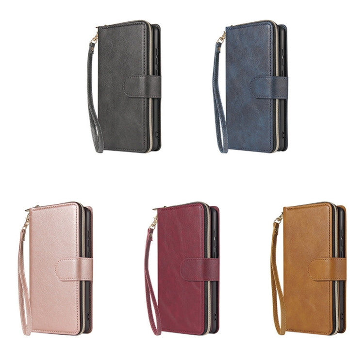 For iPhone XR Zipper Wallet Bag Horizontal Flip PU Leather Case with Holder & 9 Card Slots & Wallet & Lanyard & Photo Frame